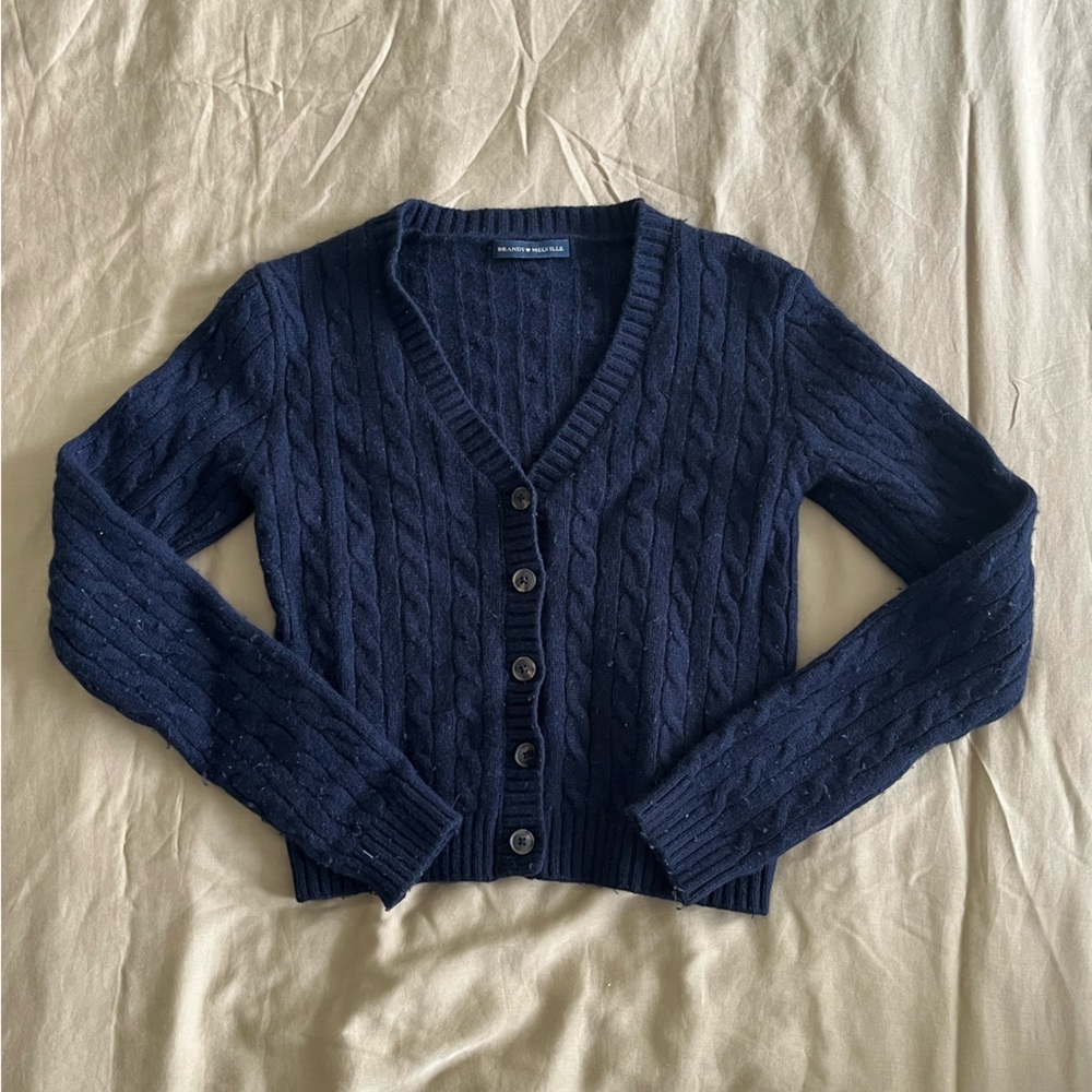 Brandy Melville Navy Cable-Knit Button Cardigan